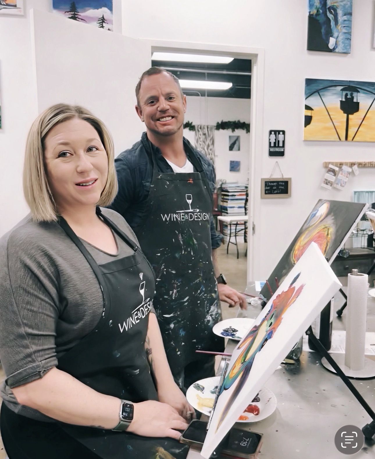 Couple at a painting studio